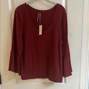 Anthropologie Women's Burgundy Top with Flared Sleeves